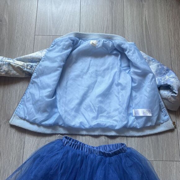 Disney Frozen Outfit Set Blue Coat Jacket + Tutu Skirt Silver Glitter 5-6T - Picture 6 of 13